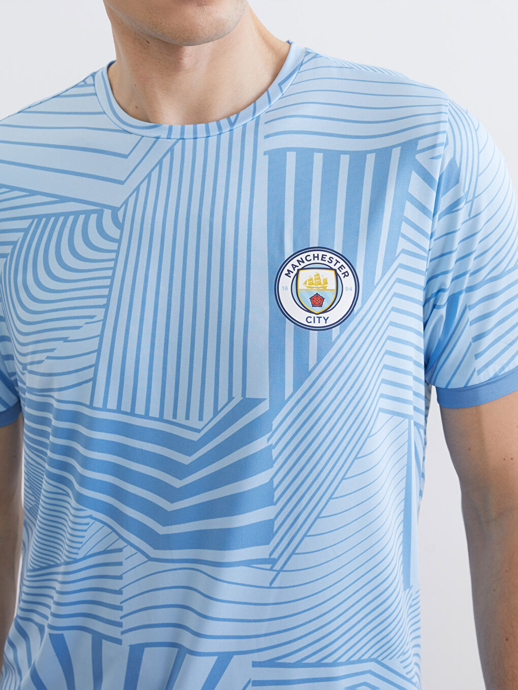Mavi Bisiklet Yaka Manchester City Baskılı Erkek Spor Tişört-2