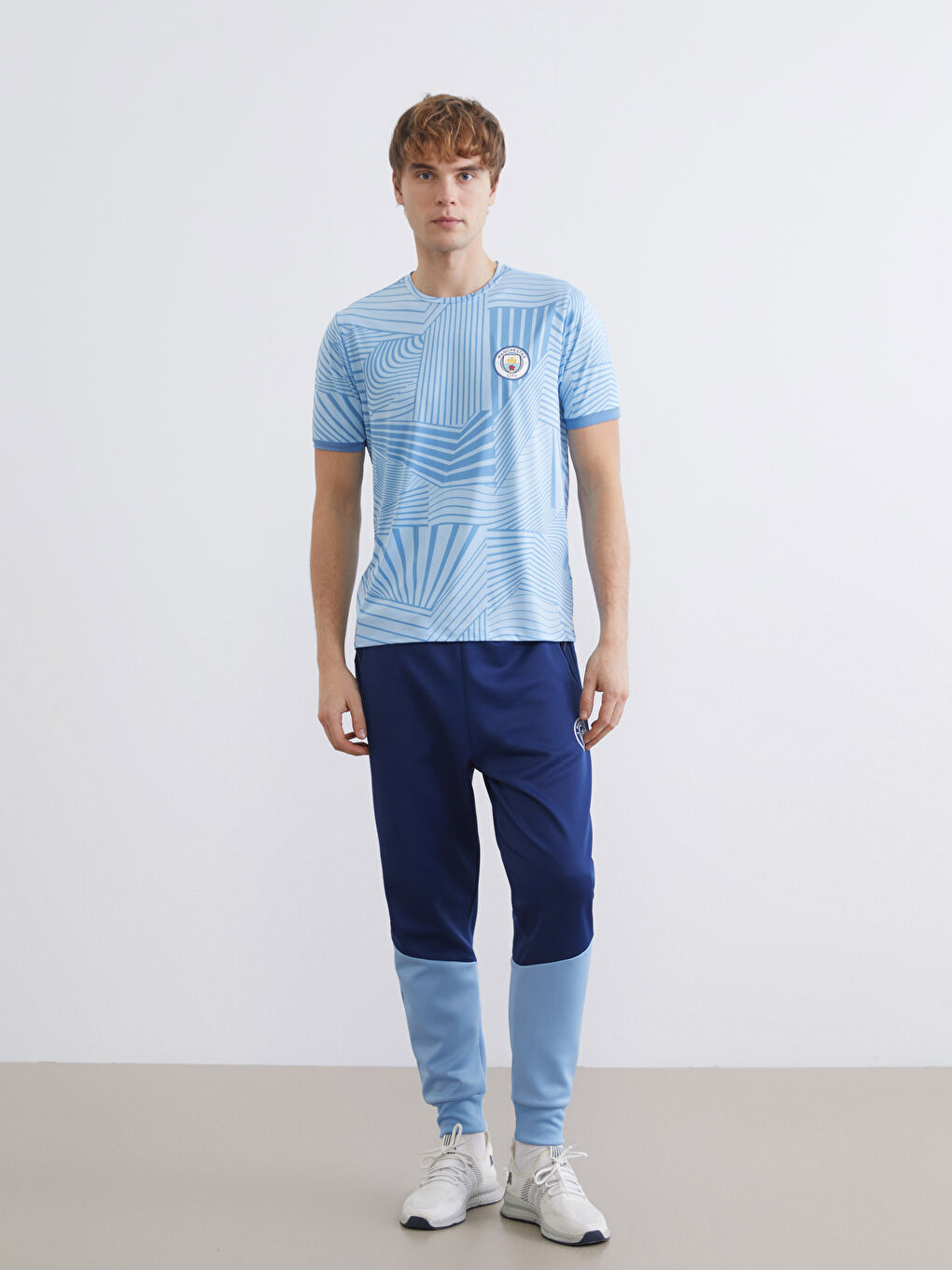 Mavi Bisiklet Yaka Manchester City Baskılı Erkek Spor Tişört-3