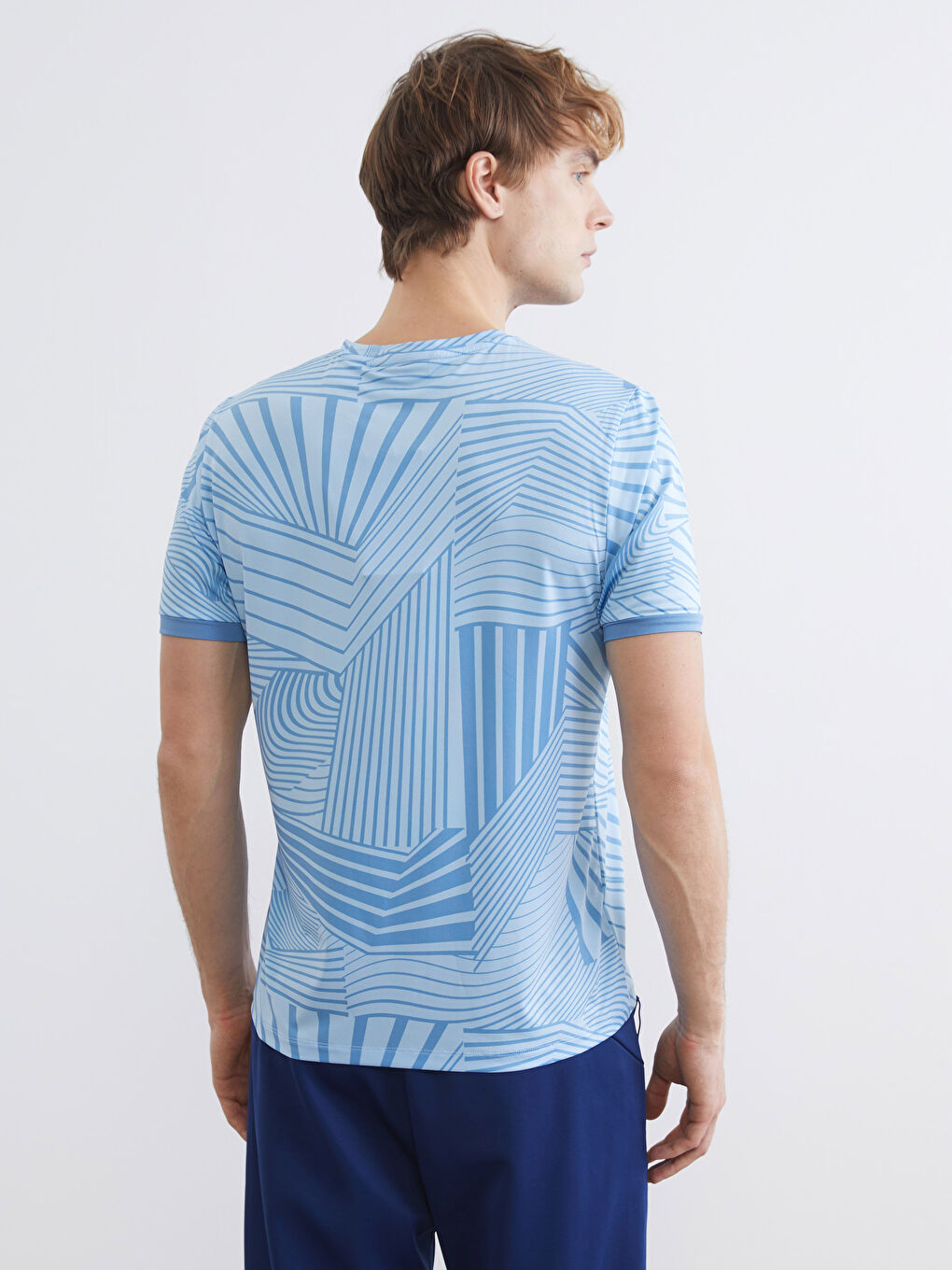 Mavi Bisiklet Yaka Manchester City Baskılı Erkek Spor Tişört-4