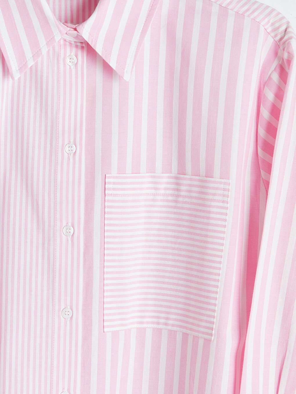 Pembe Çizgili Kadın Gömlek Tunik-2