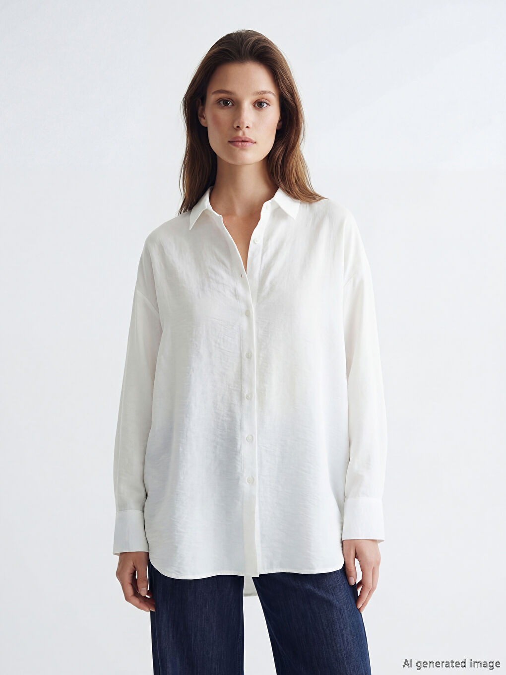 Ekru Oversize Kadın Gömlek Tunik