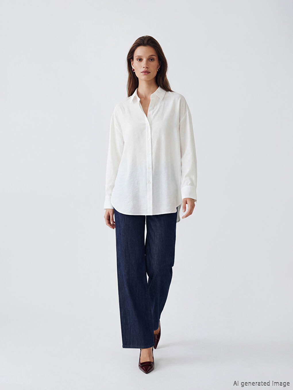 Ekru Oversize Kadın Gömlek Tunik-1