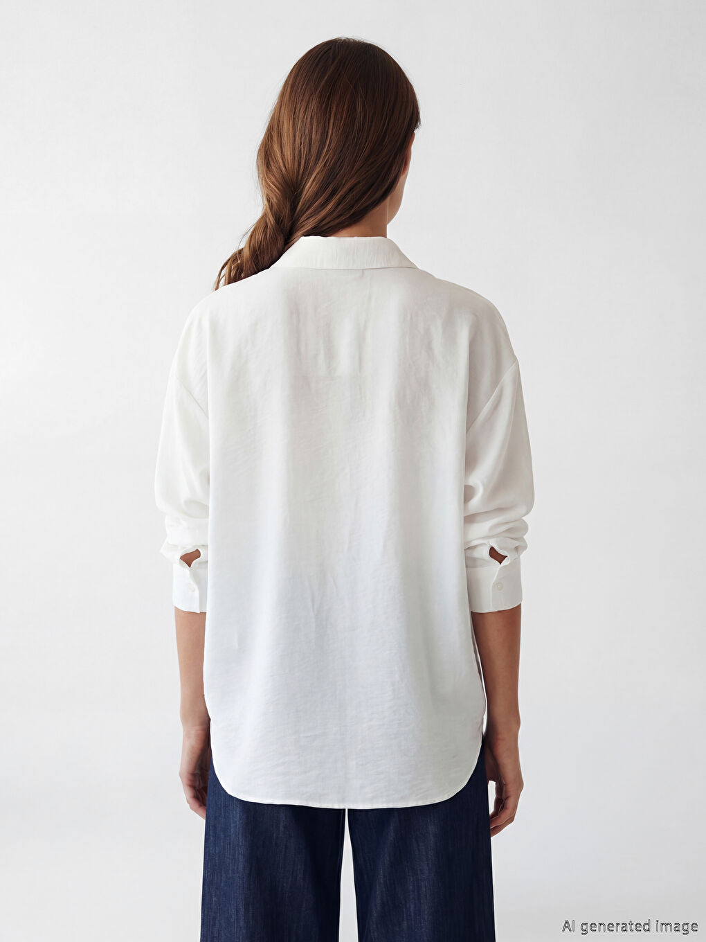 Ekru Oversize Kadın Gömlek Tunik-3