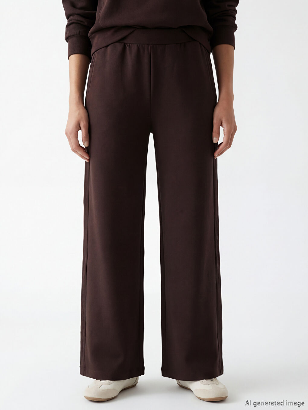 Mürdüm Beli Lastikli Geniş Paça Kadın Eşofman Altı-2