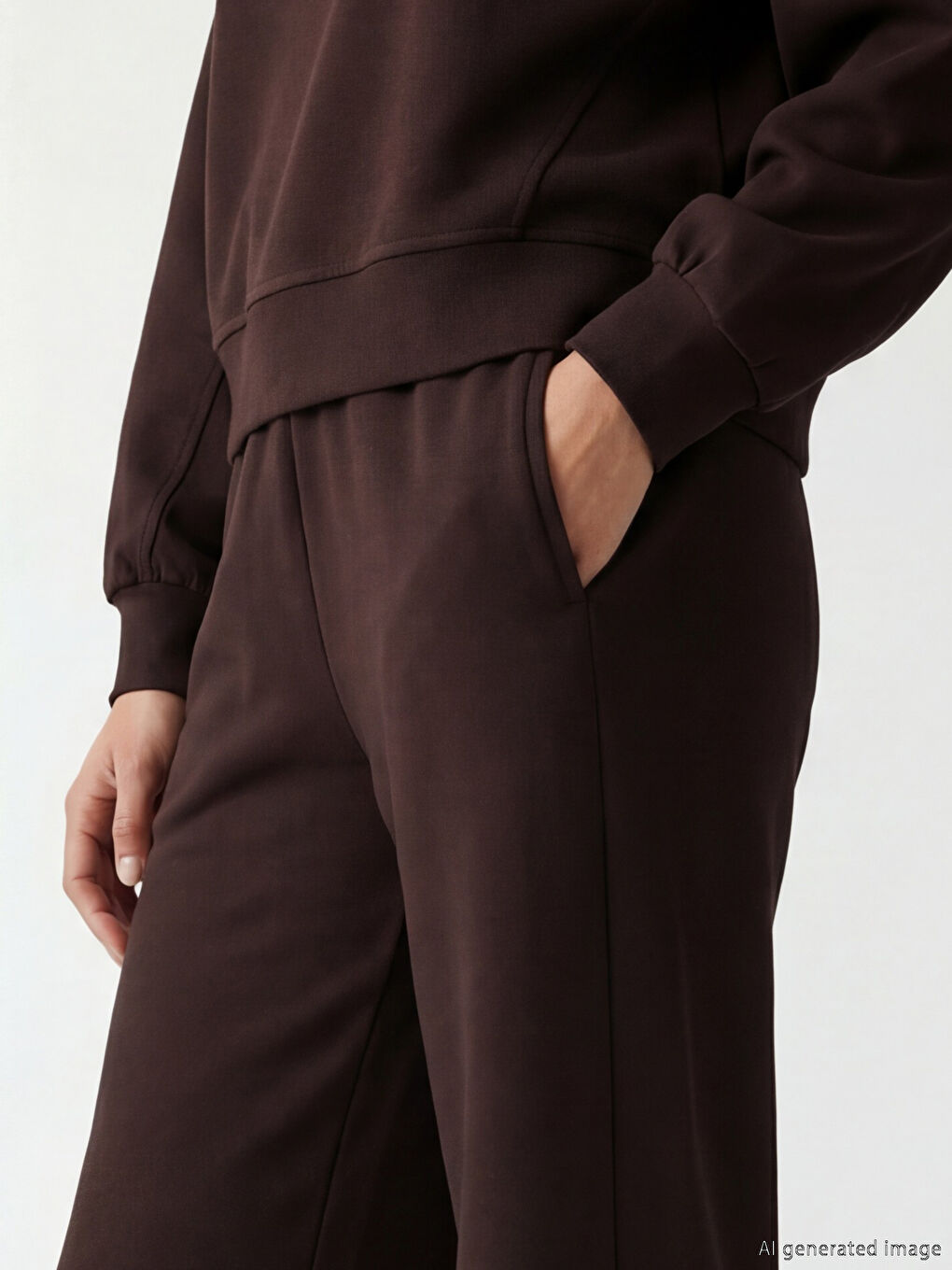 Mürdüm Beli Lastikli Geniş Paça Kadın Eşofman Altı-4