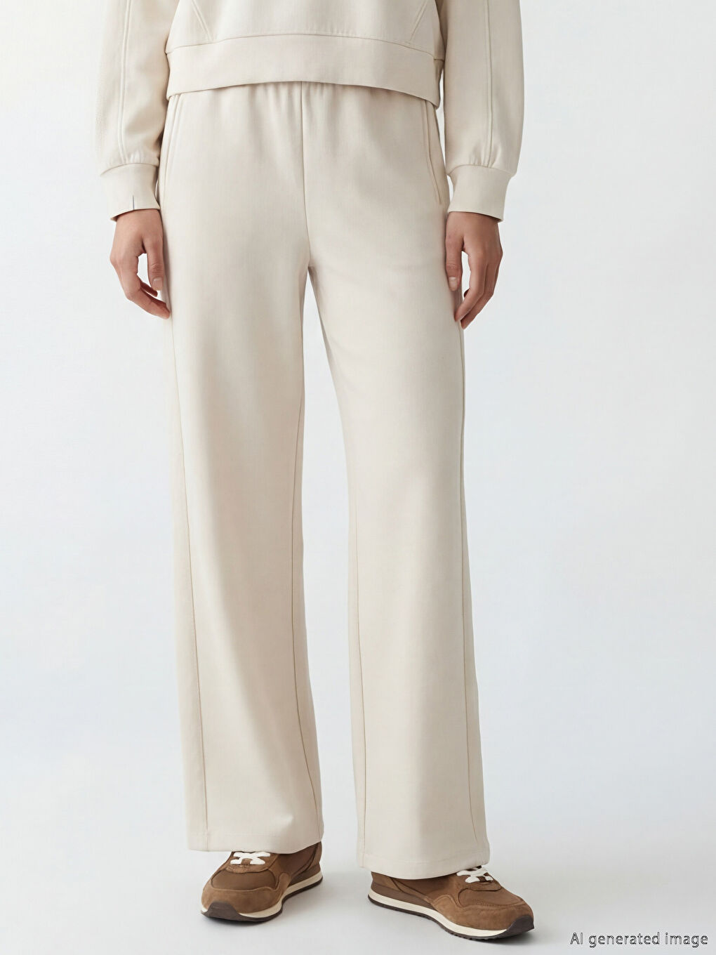 Gri Beli Lastikli Geniş Paça Kadın Eşofman Altı-2