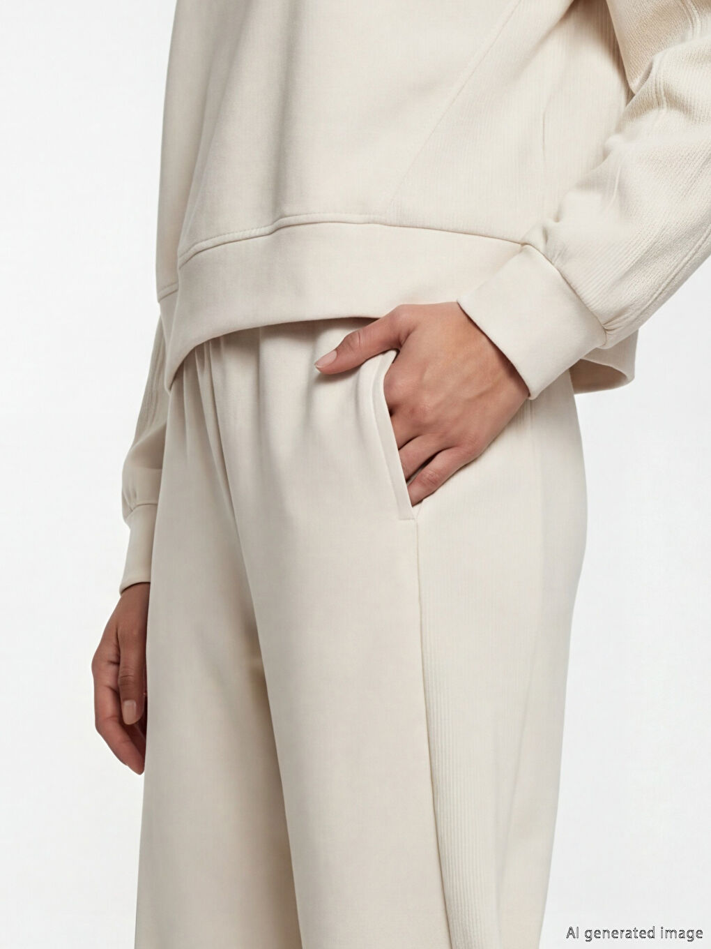 Gri Beli Lastikli Geniş Paça Kadın Eşofman Altı-3