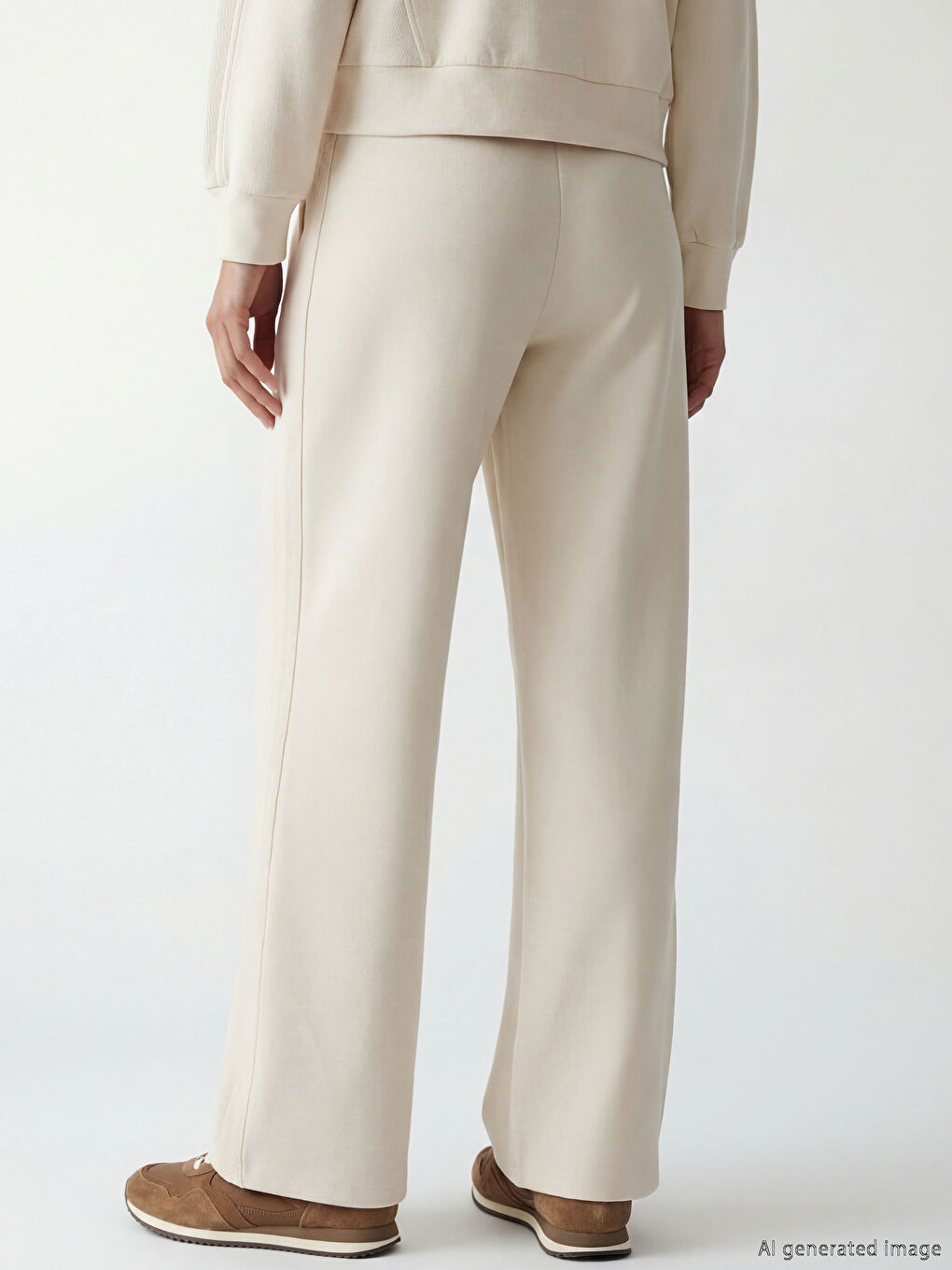 Gri Beli Lastikli Geniş Paça Kadın Eşofman Altı-4