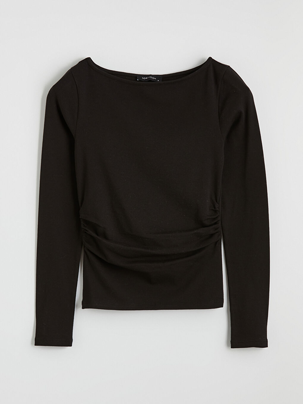 Siyah Kayık Yaka Büzgülü Body	-4