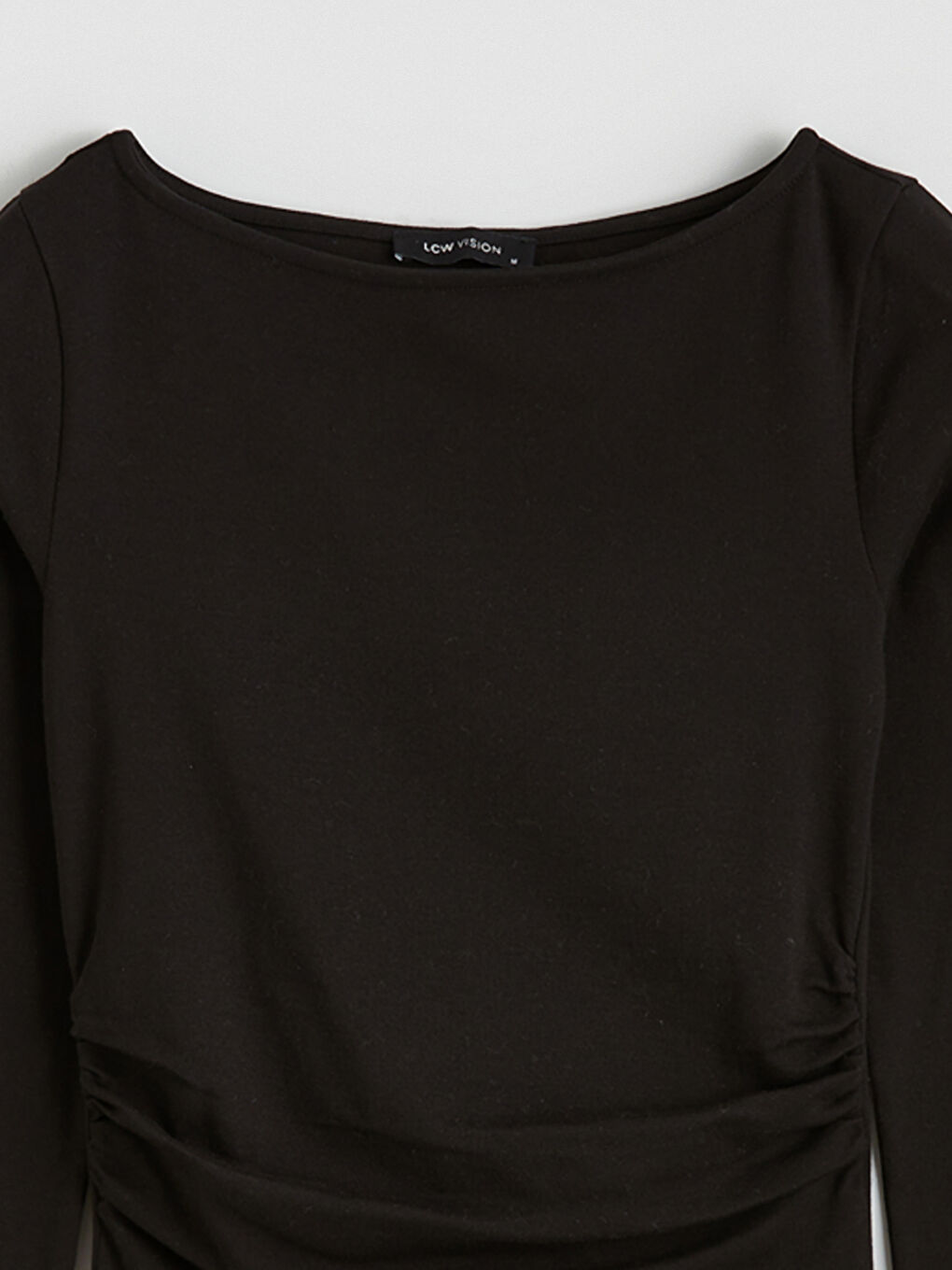 Siyah Kayık Yaka Büzgülü Body	-5