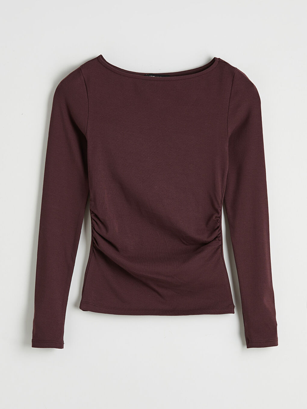 Mürdüm Kayık Yaka Büzgülü Kadın Body