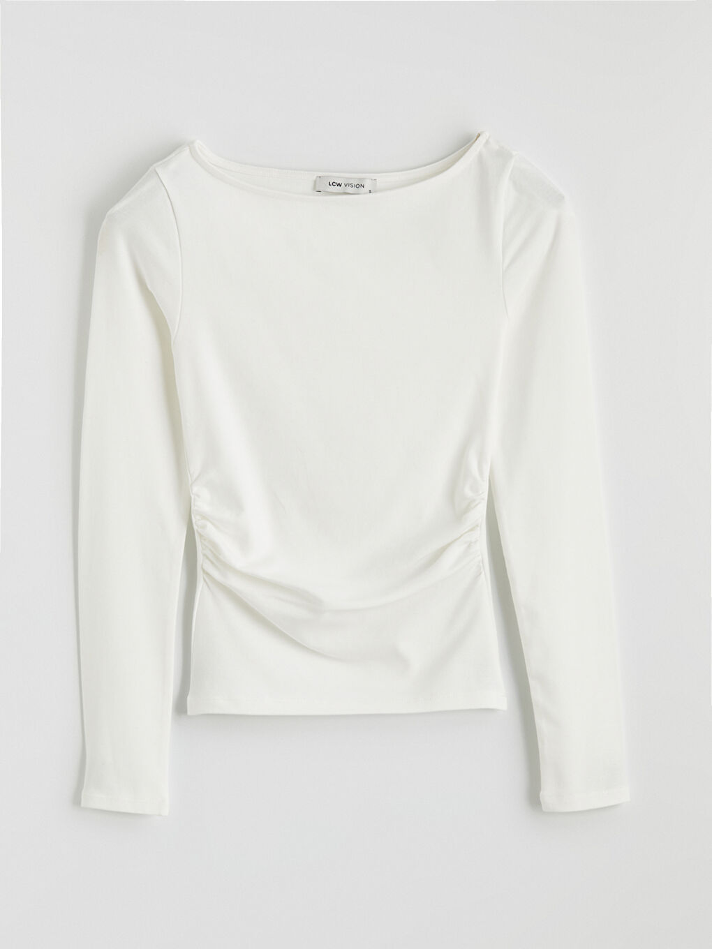 Ekru Kayık Yaka Büzgülü Body	-4