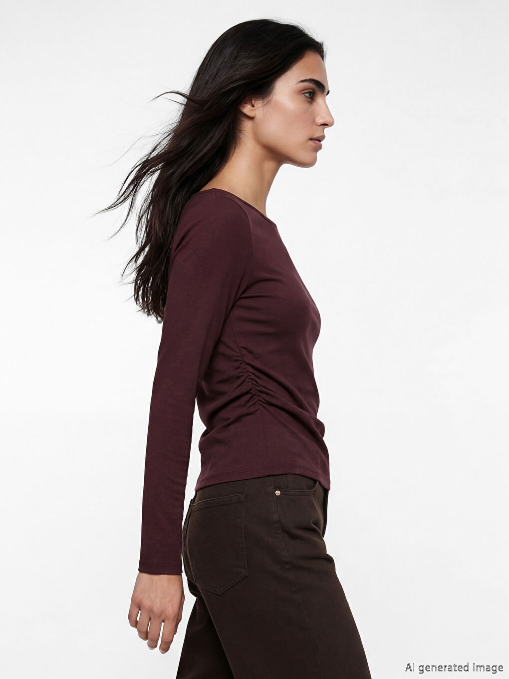 Mürdüm Kayık Yaka Büzgülü Kadın Body