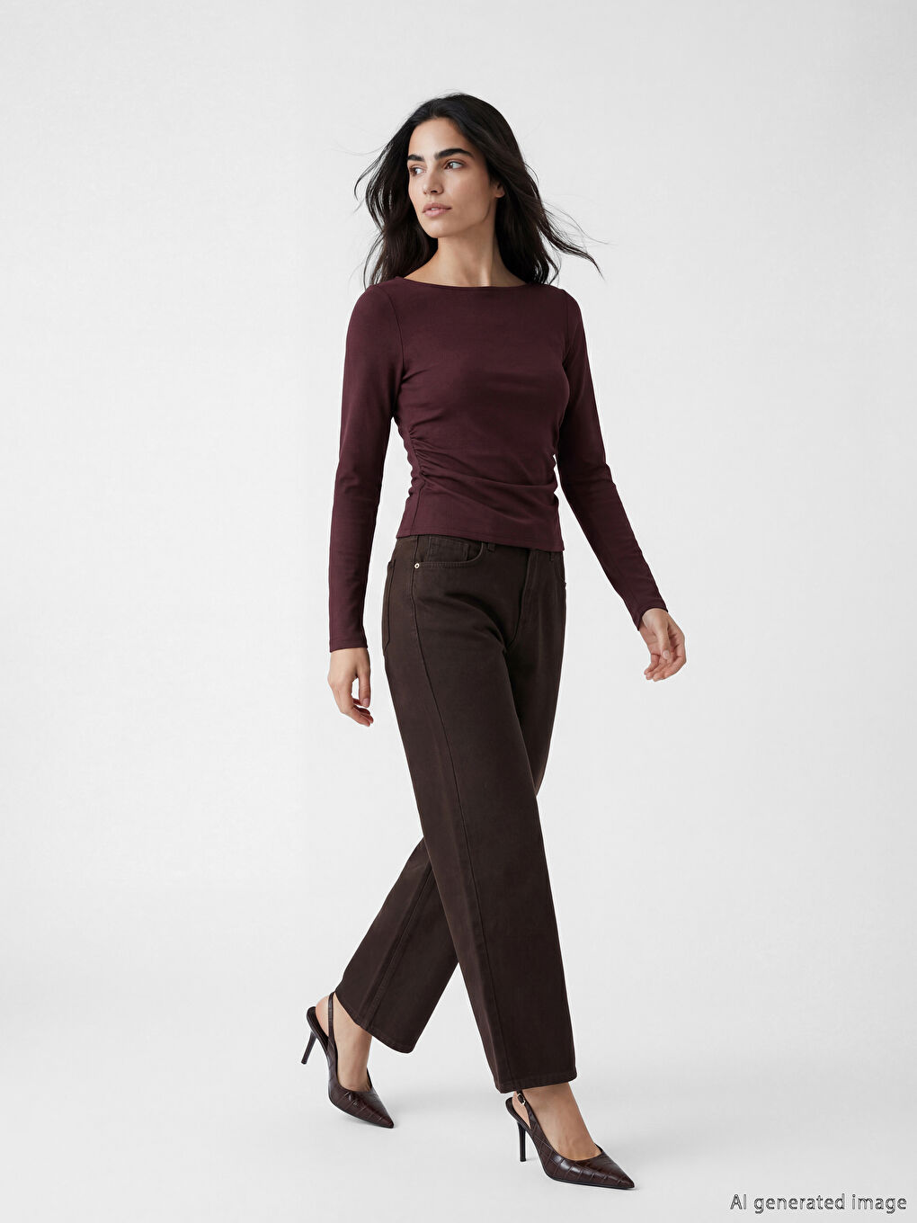 Mürdüm Kayık Yaka Büzgülü Kadın Body-1