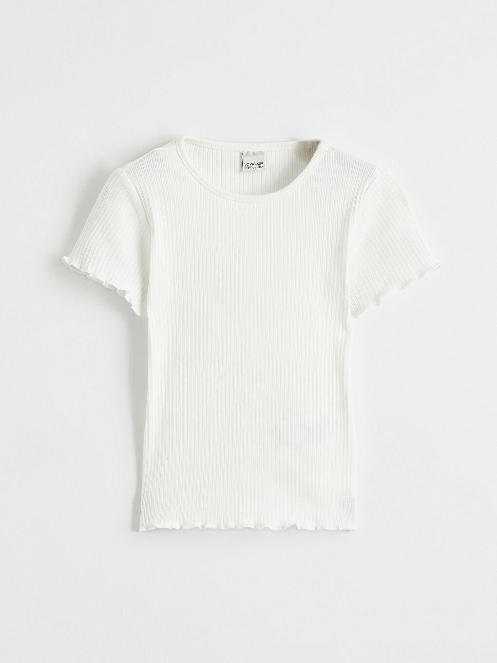 Ekru Bisiklet Yaka Fitilli Kız Çocuk Tişört