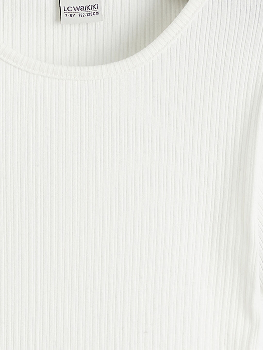 Ekru Bisiklet Yaka Fitilli Kız Çocuk Tişört-1