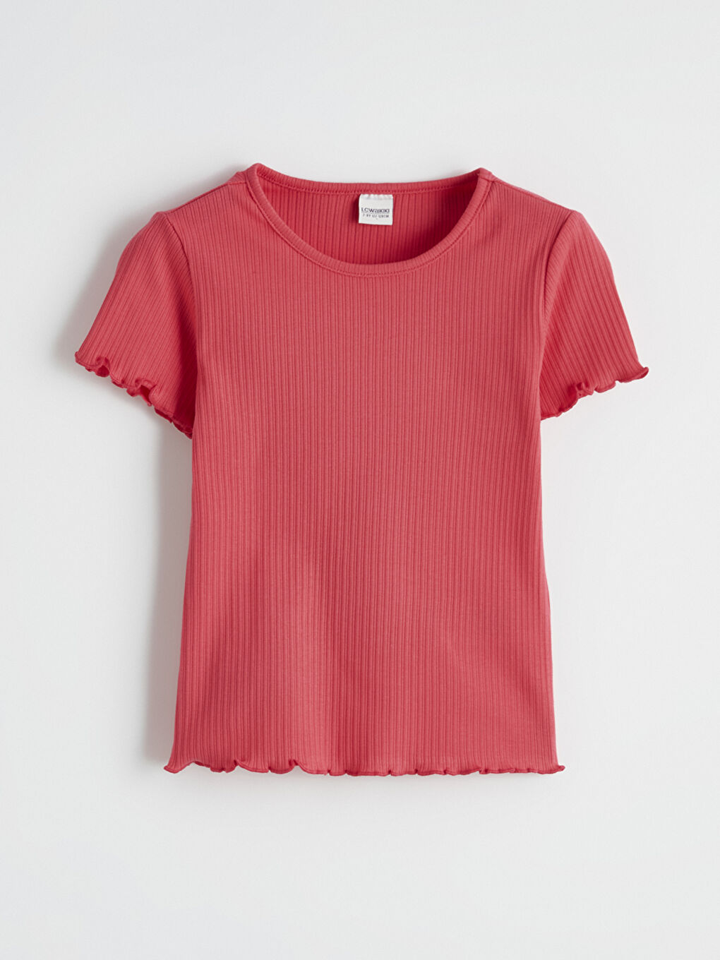 Fuşya Bisiklet Yaka Fırfırlı Kız Çocuk Tişört