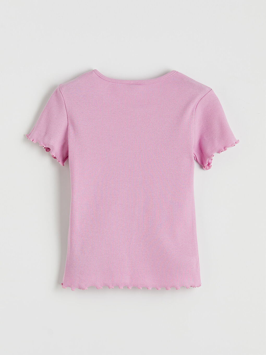 Pembe Bisiklet Yaka Kız Çocuk Tişört-1