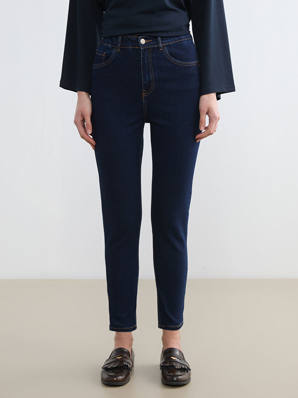 İndigo Mom Fit Kadın Jean Pantolon-1