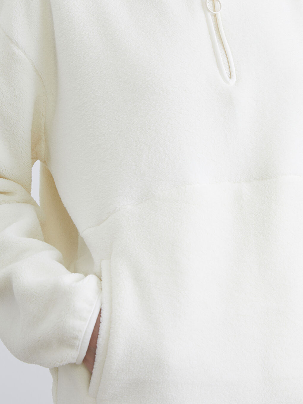 Ekru Dik Yaka Oversize Kadın Polar Sweatshirt-2