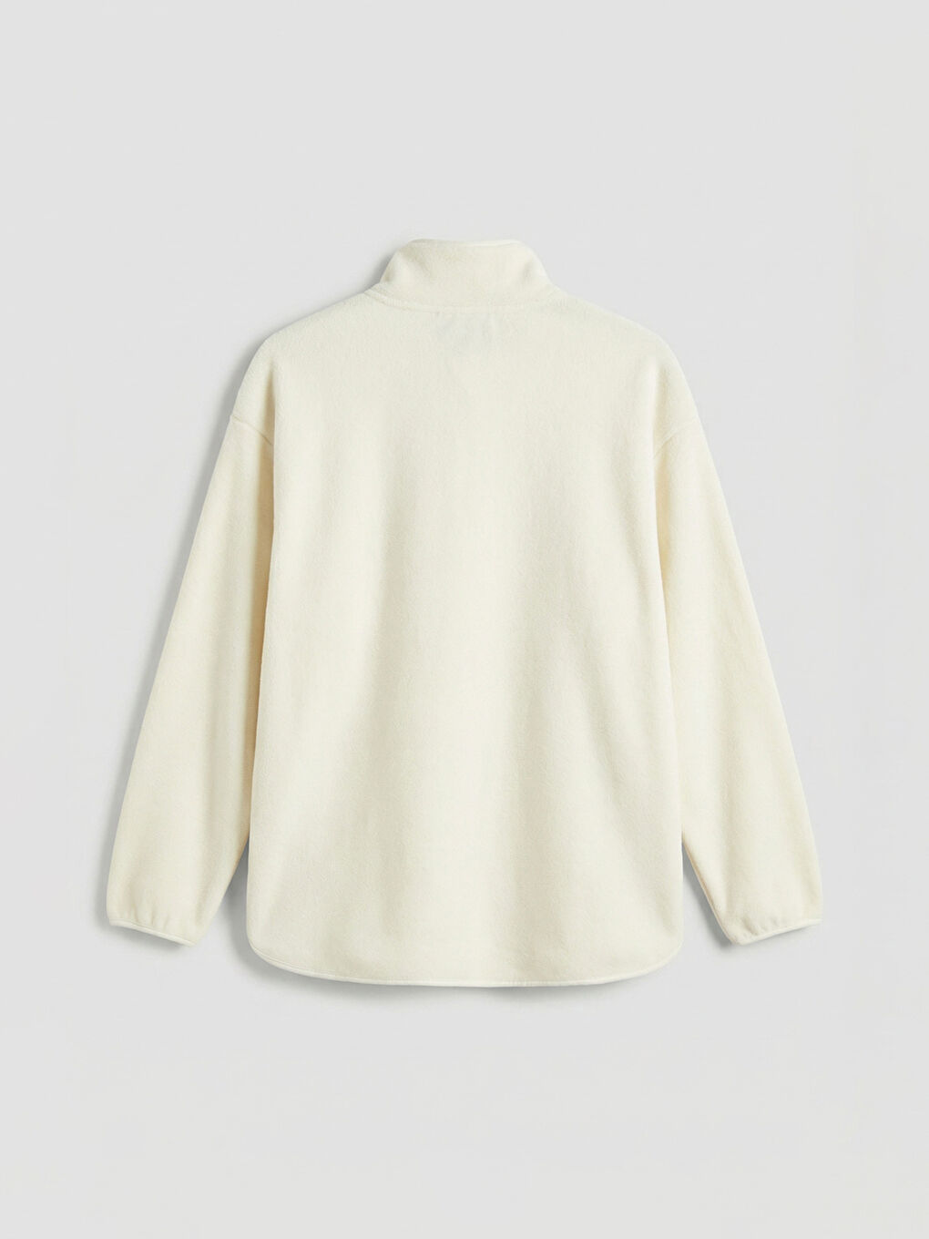 Ekru Dik Yaka Oversize Kadın Polar Sweatshirt-5