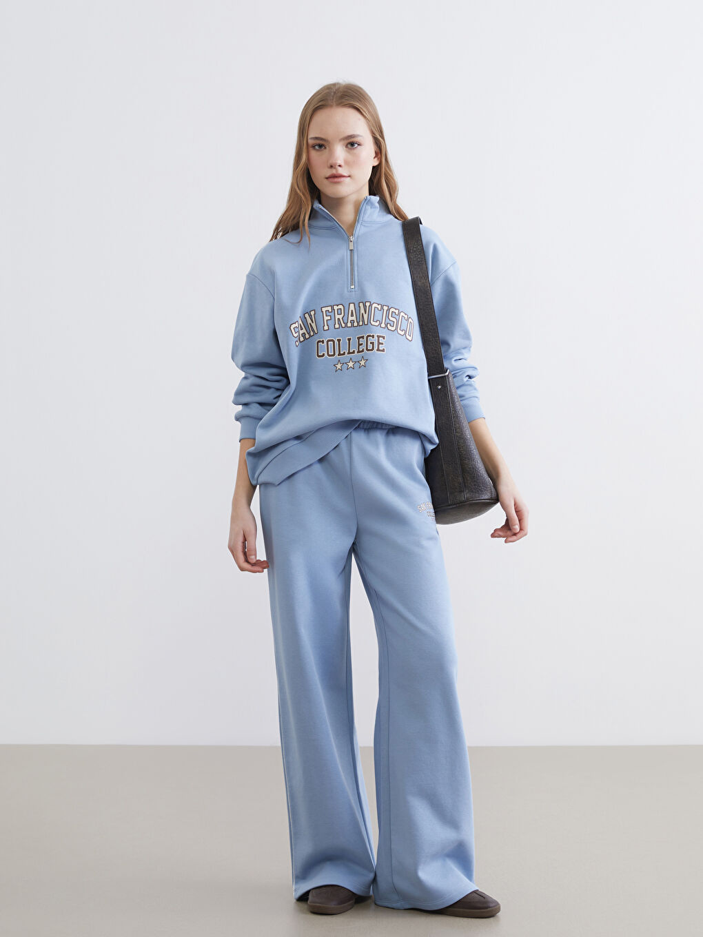 High Neck Printed Oversized Women's Thick Sweatshirt-1