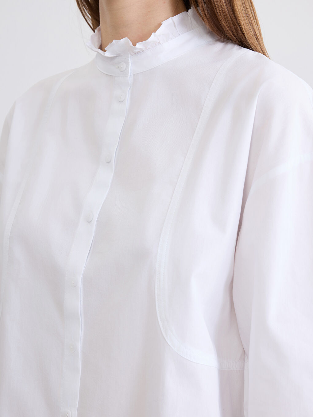 Beyaz Hakim Yaka Poplin Oversize Kadın Gömlek Tunik-2