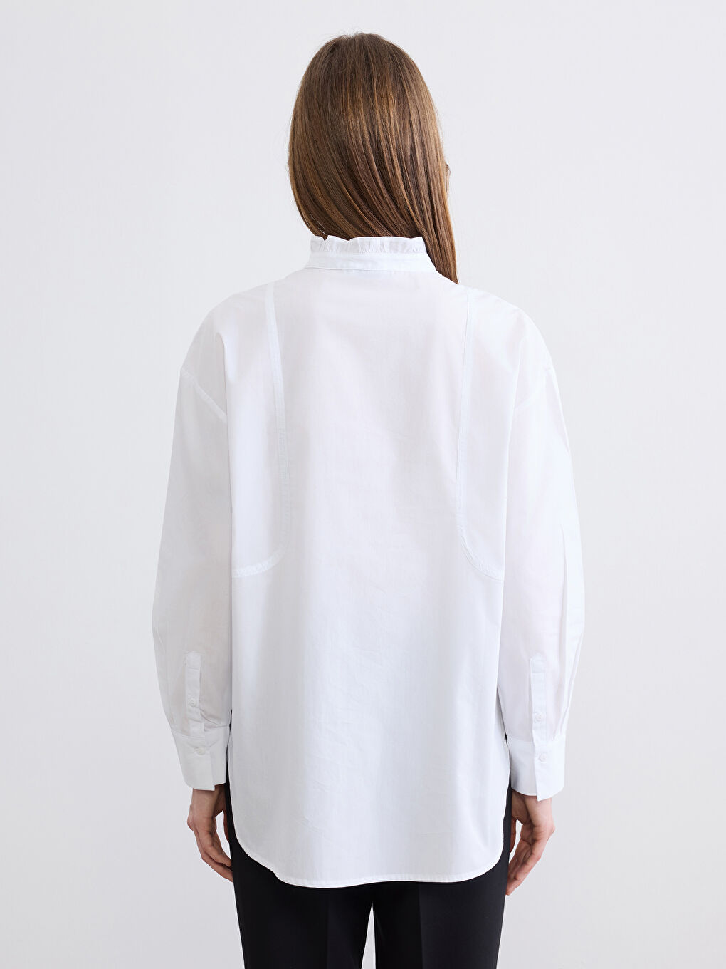 Beyaz Hakim Yaka Poplin Oversize Kadın Gömlek Tunik-3