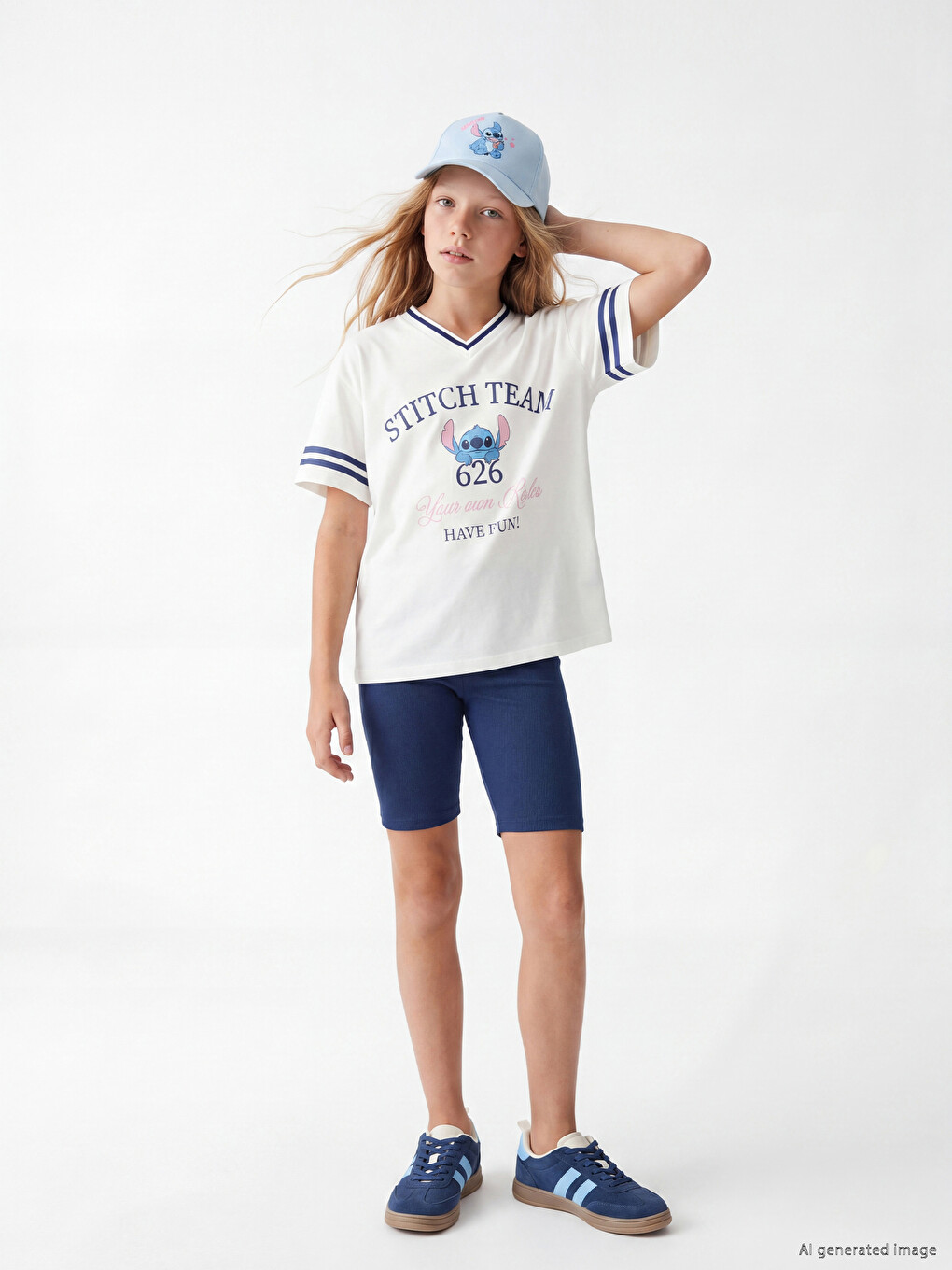 Stitch Printed Girls' T-shirt and Shorts-3