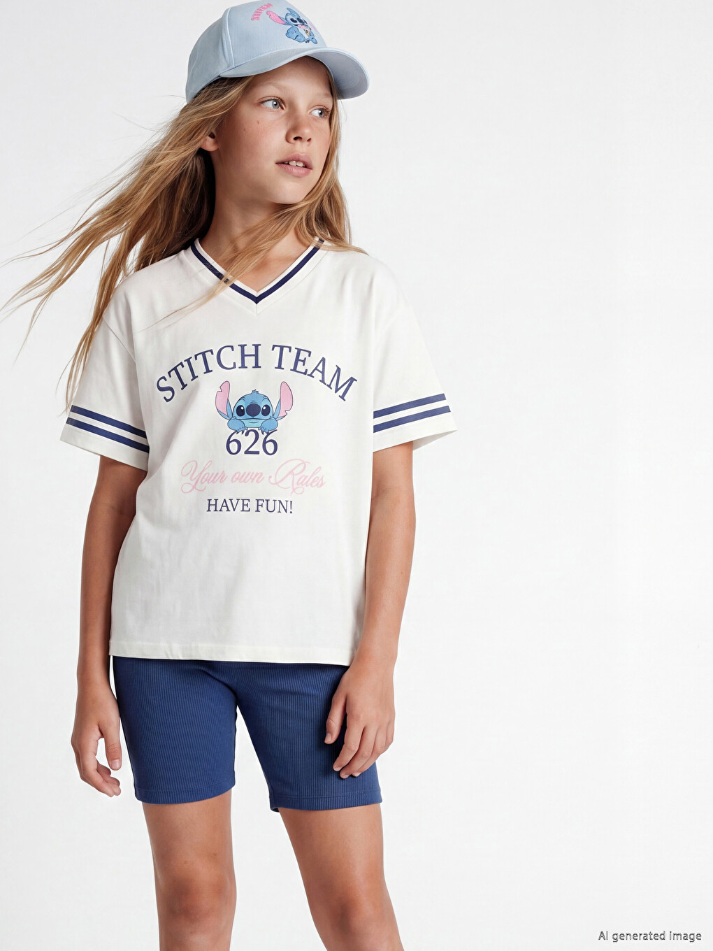 Stitch Printed Girls' T-shirt and Shorts-4