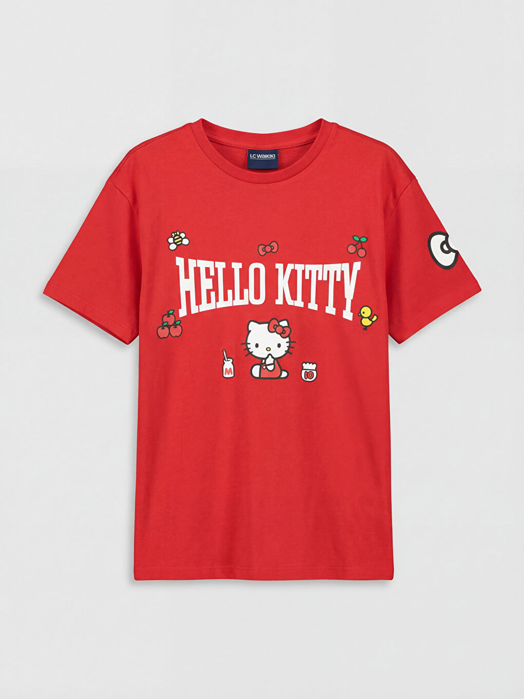 Kırmızı Bisiklet Yaka Hello Kitty Baskılı Kız Çocuk Tişört