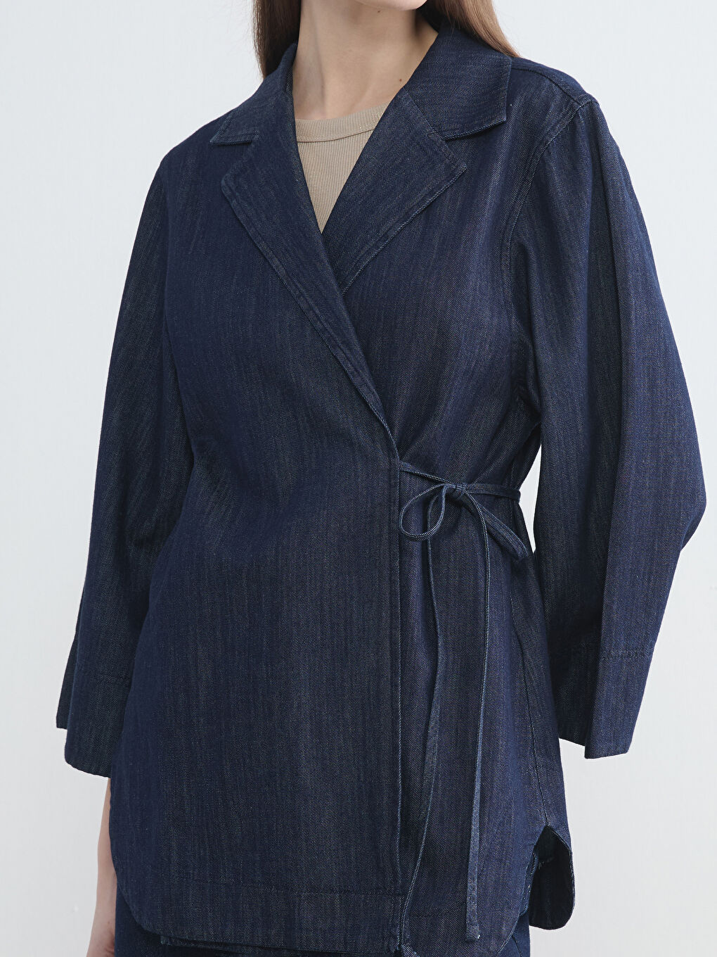 Women's Denim Jacket with Tie Detail-3