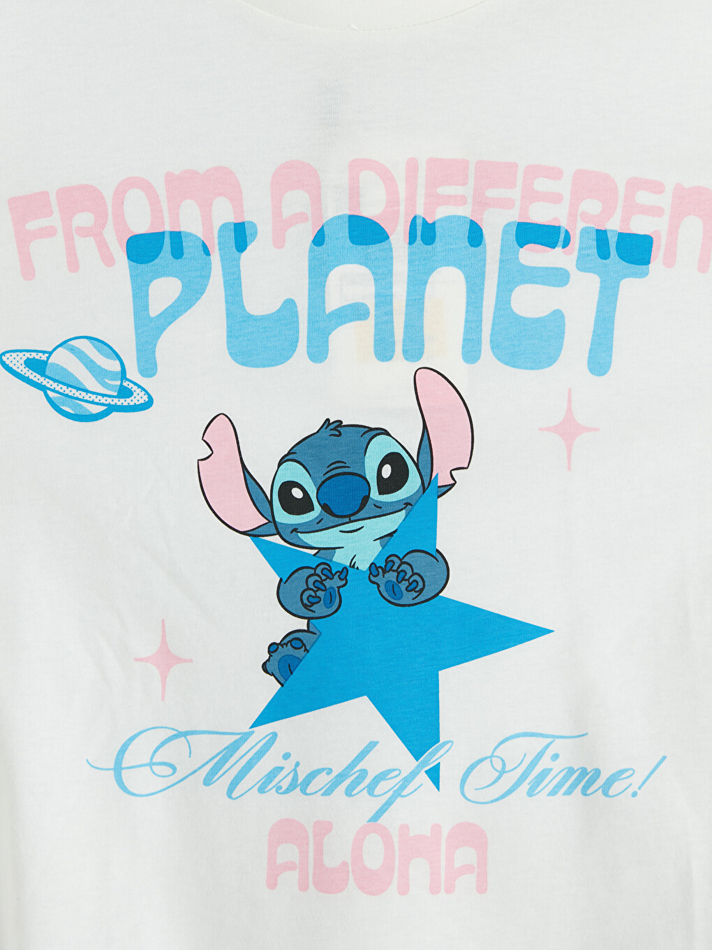 Beyaz Bisiklet Yaka Stitch Baskılı Kız Çocuk-2