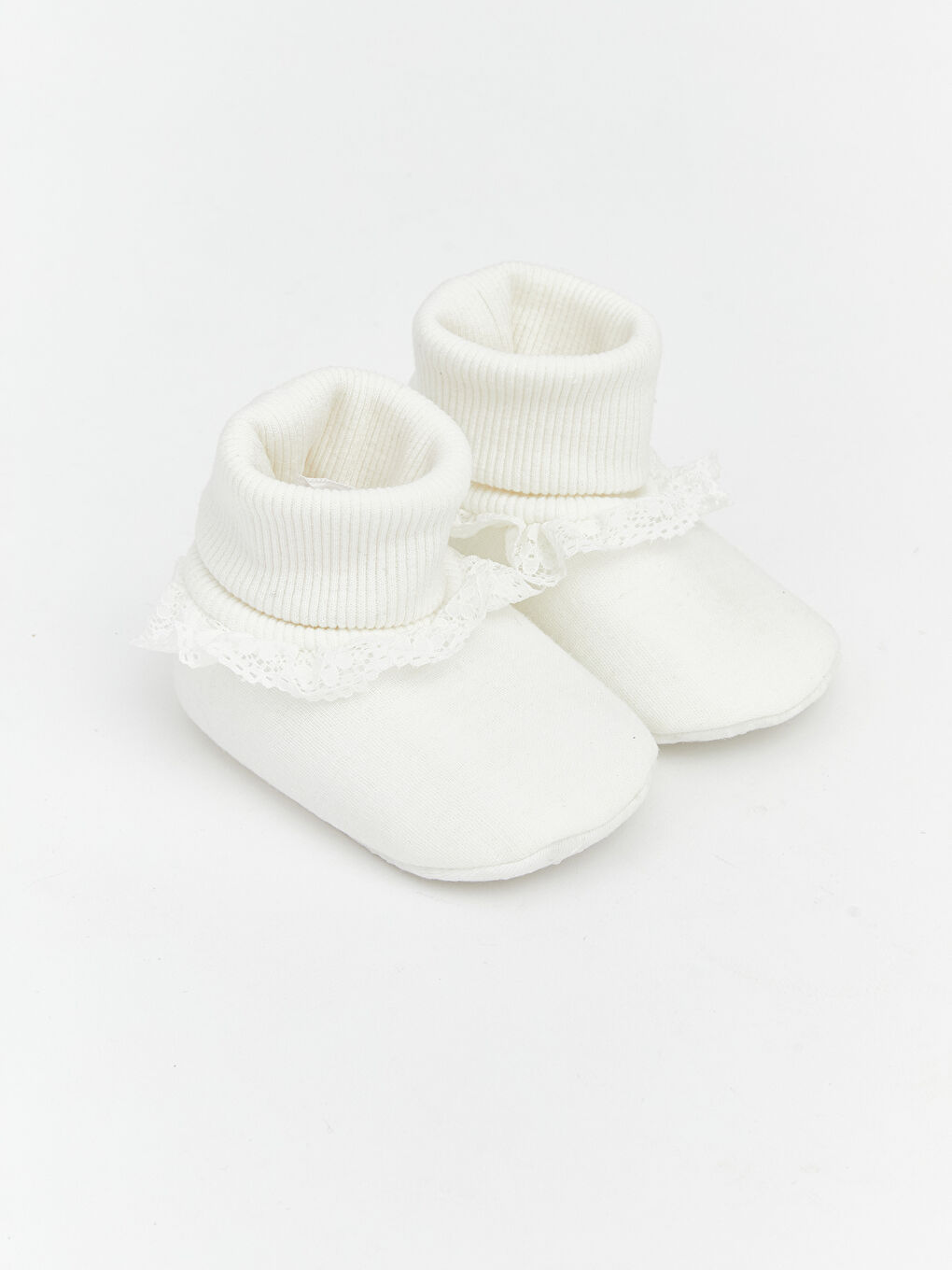 Ekru Kız Bebek Çoraplı Ev Ayakkabısı