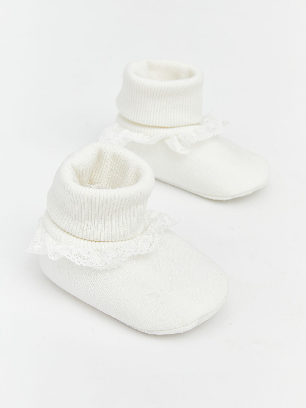 Ekru Kız Bebek Çoraplı Ev Ayakkabısı-2