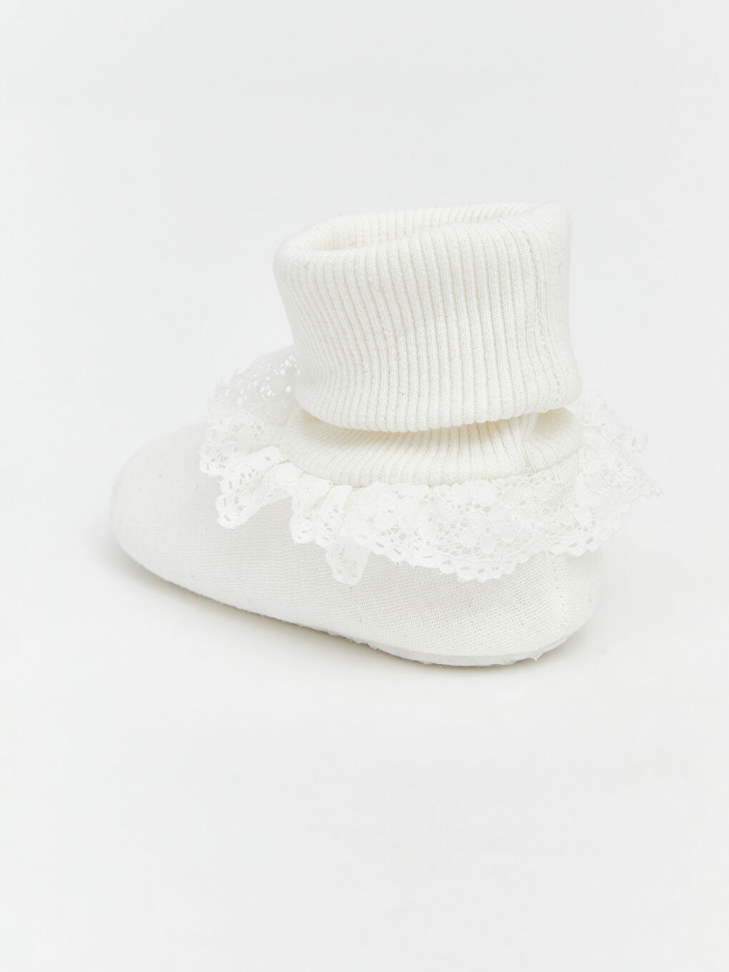 Ekru Kız Bebek Çoraplı Ev Ayakkabısı-4