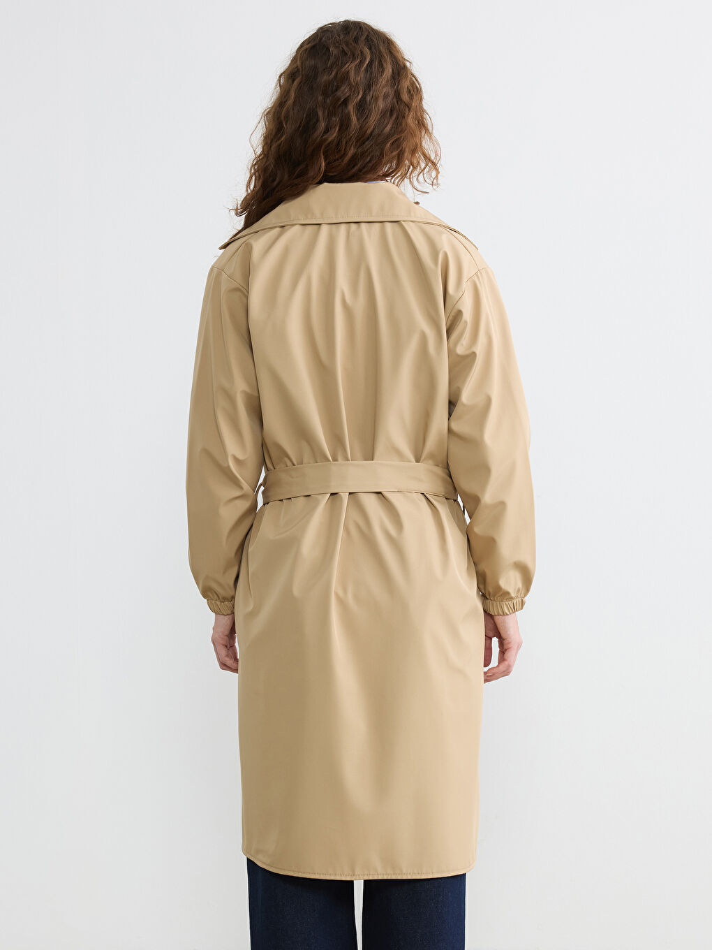 Bej Kruvaze Yaka Oversize Kadın Trençkot-3