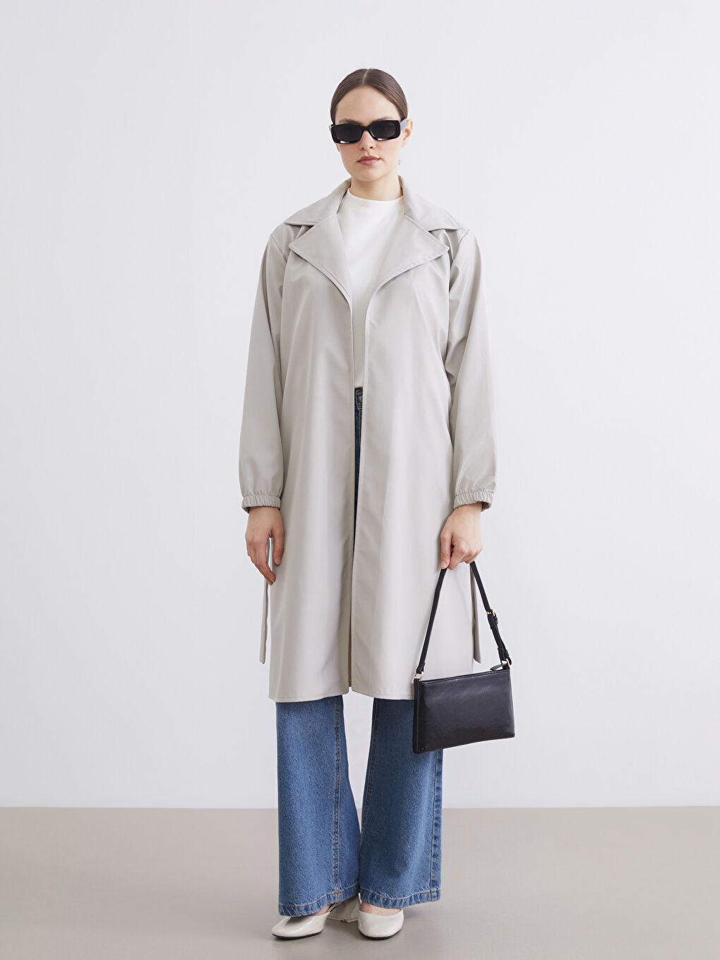 Bej Kruvaze Yaka Oversize Kadın Trençkot-1