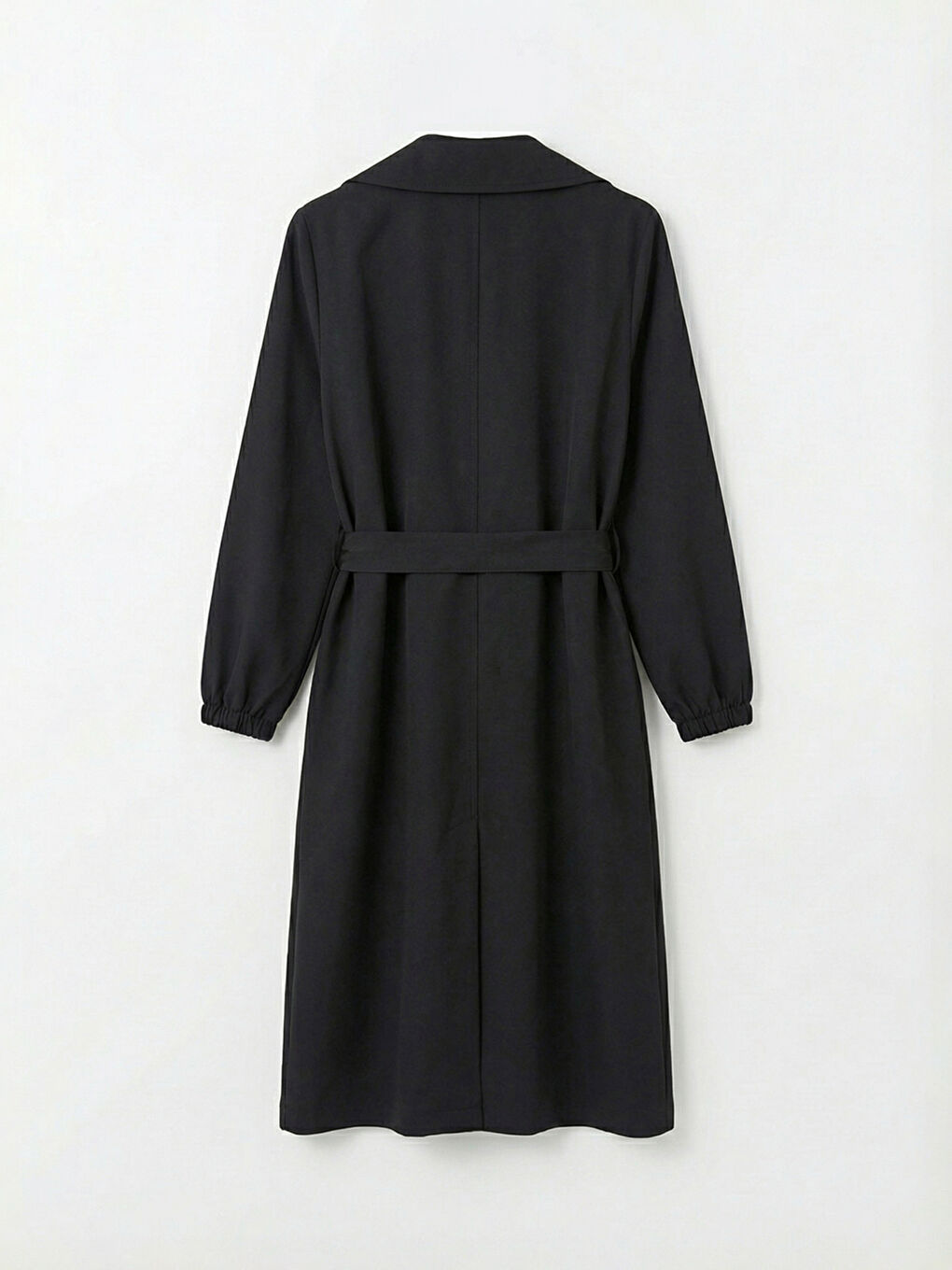 Siyah Kruvaze Yaka Oversize Kadın Trençkot-5