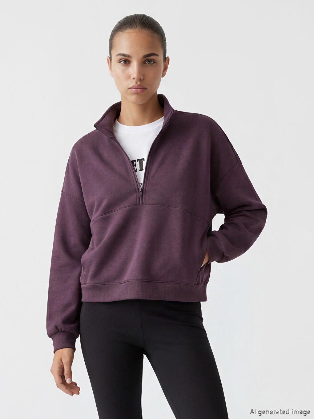 Mürdüm Dik Yaka Soft Touch Oversize Kadın Sweatshirt