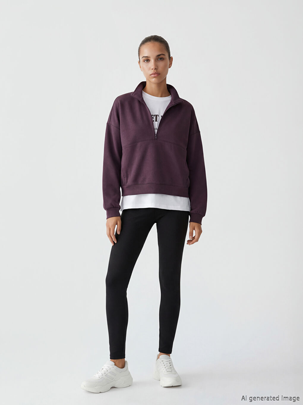 Mürdüm Dik Yaka Soft Touch Oversize Kadın Sweatshirt-1