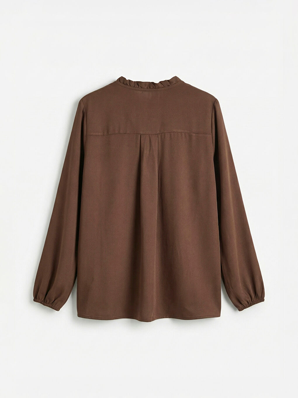 Kahverengi Fırfırlı Kaçık Yaka Bluz	-1