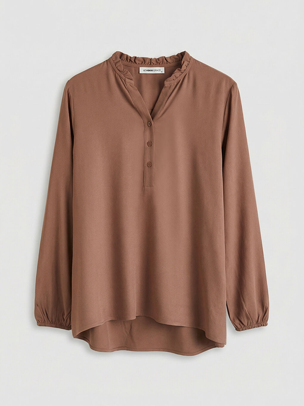 Pembe Fırfırlı Kaçık Yaka Bluz	