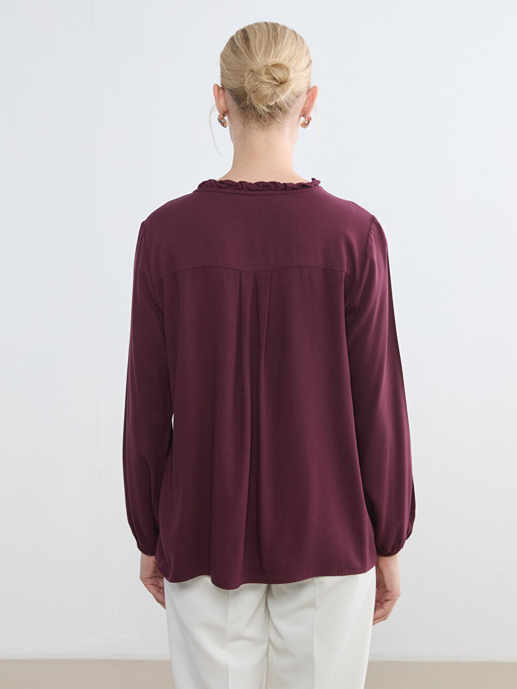 Ruffled Funnel Neck Blouse	
-3
