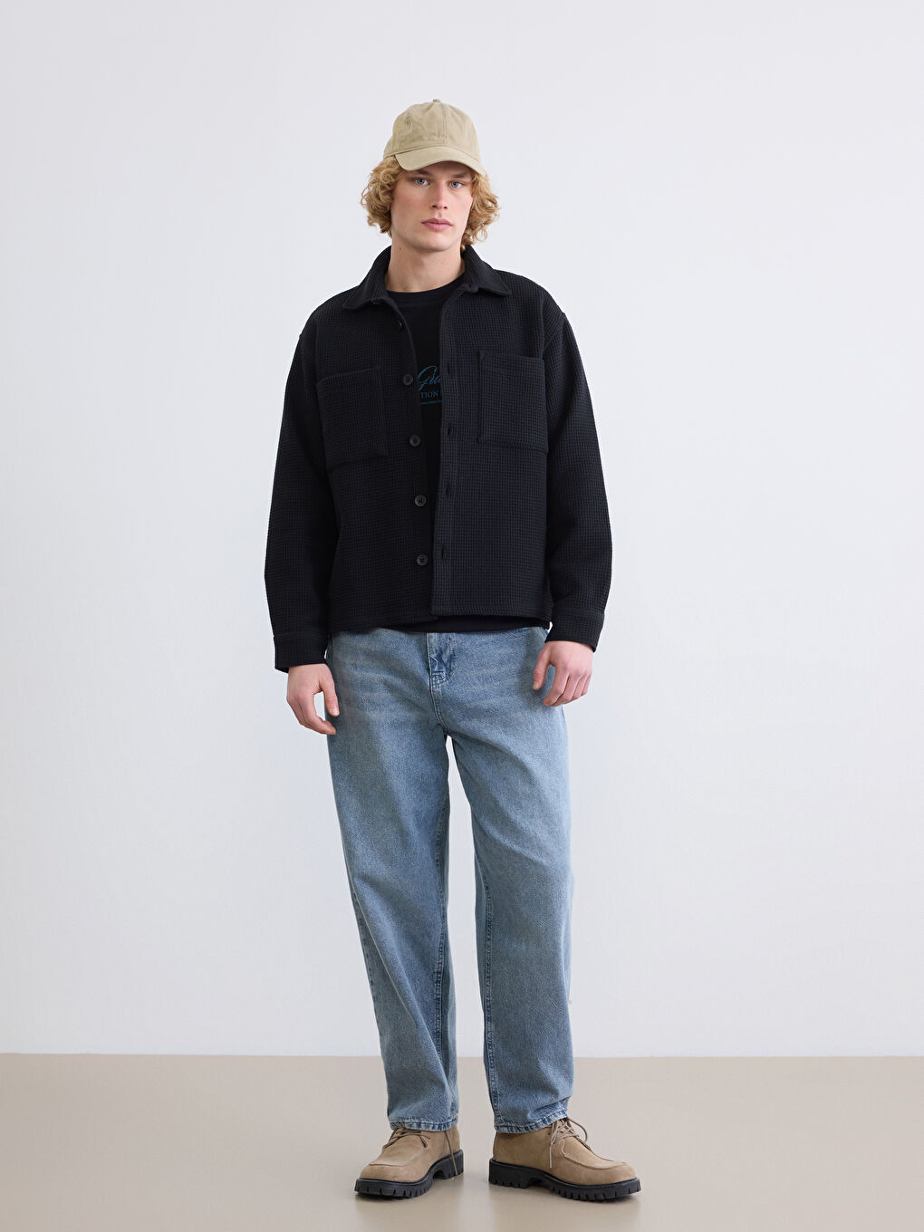 Siyah Rahat Kalıp Armürlü Erkek Gömlek Ceket-1