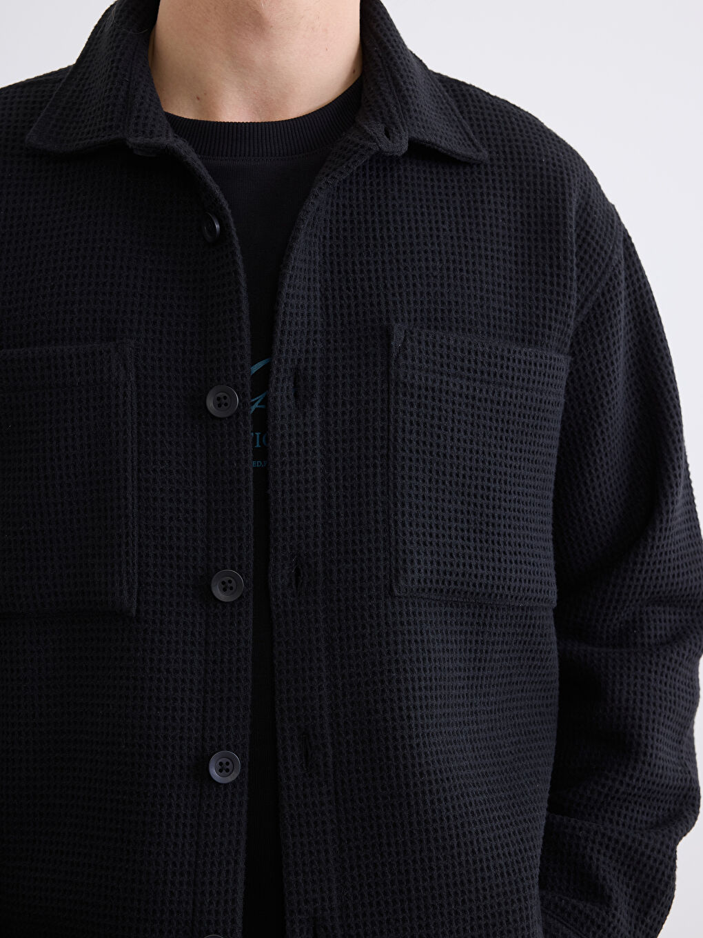 Siyah Rahat Kalıp Armürlü Erkek Gömlek Ceket-2