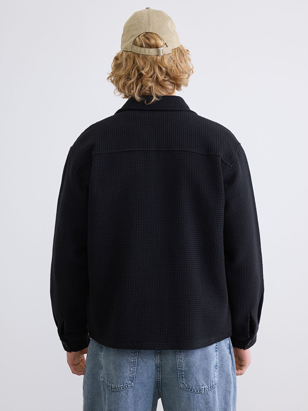 Siyah Rahat Kalıp Armürlü Erkek Gömlek Ceket-3