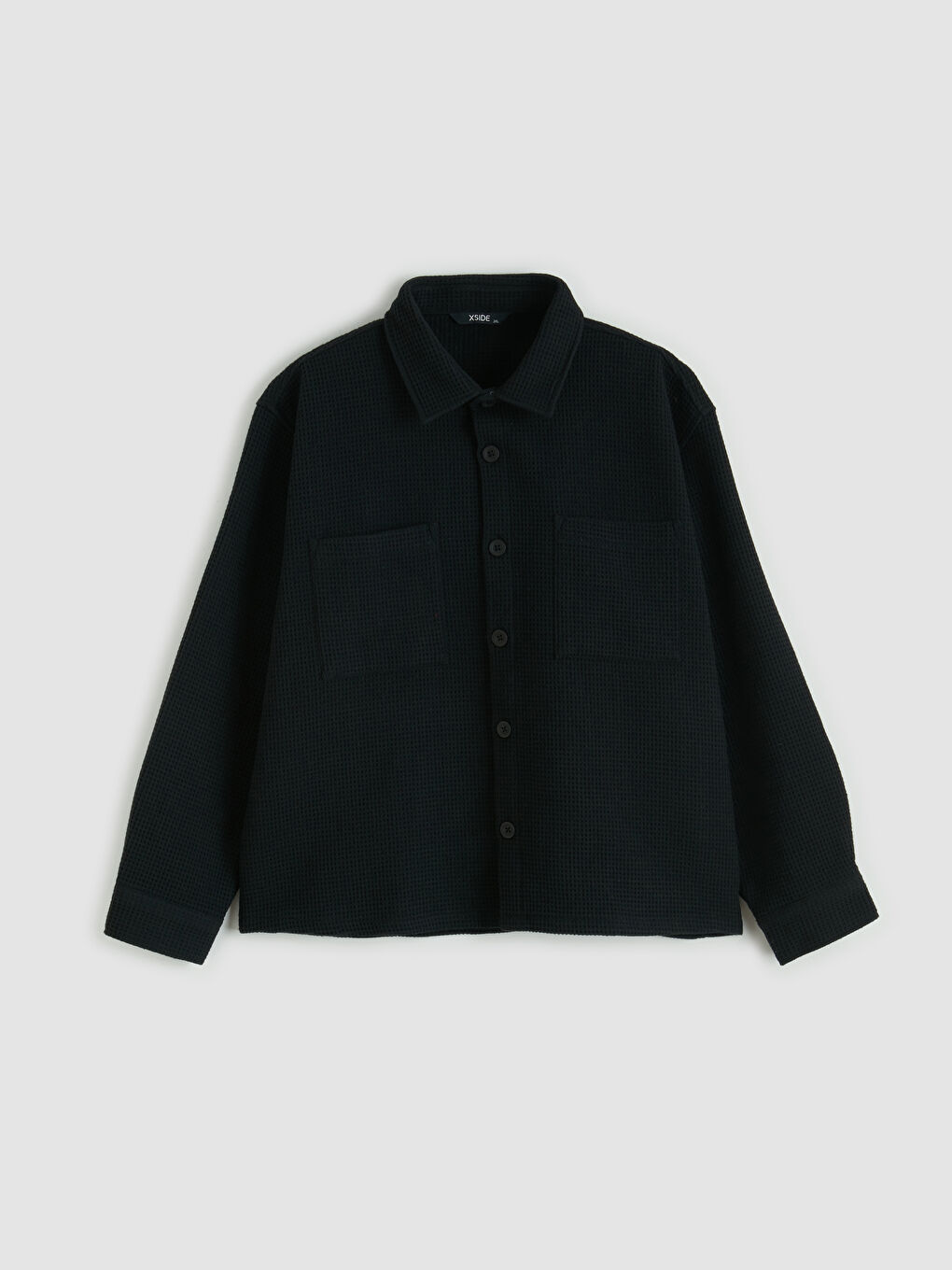 Siyah Rahat Kalıp Armürlü Erkek Gömlek Ceket-4