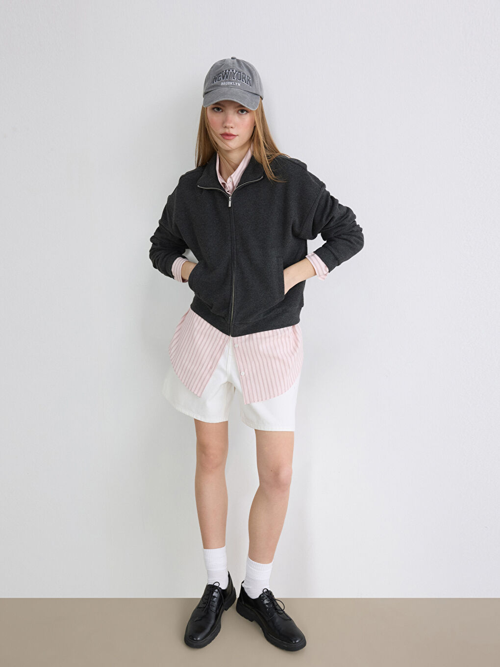 Суитшърт с цип за жени с висока яка, овърсайз-1