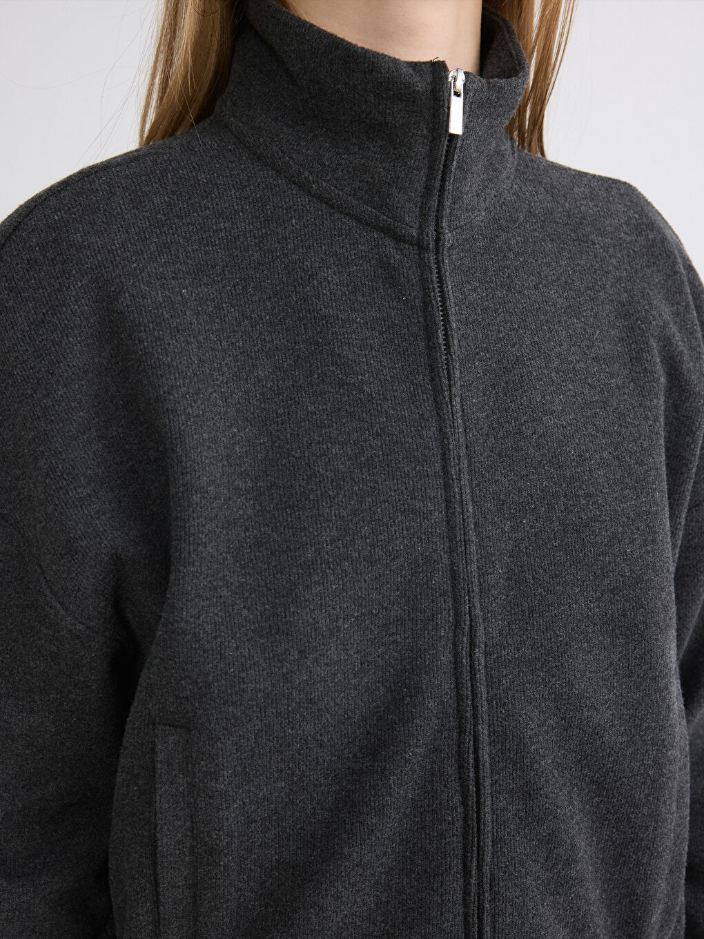 Суитшърт с цип за жени с висока яка, овърсайз-2